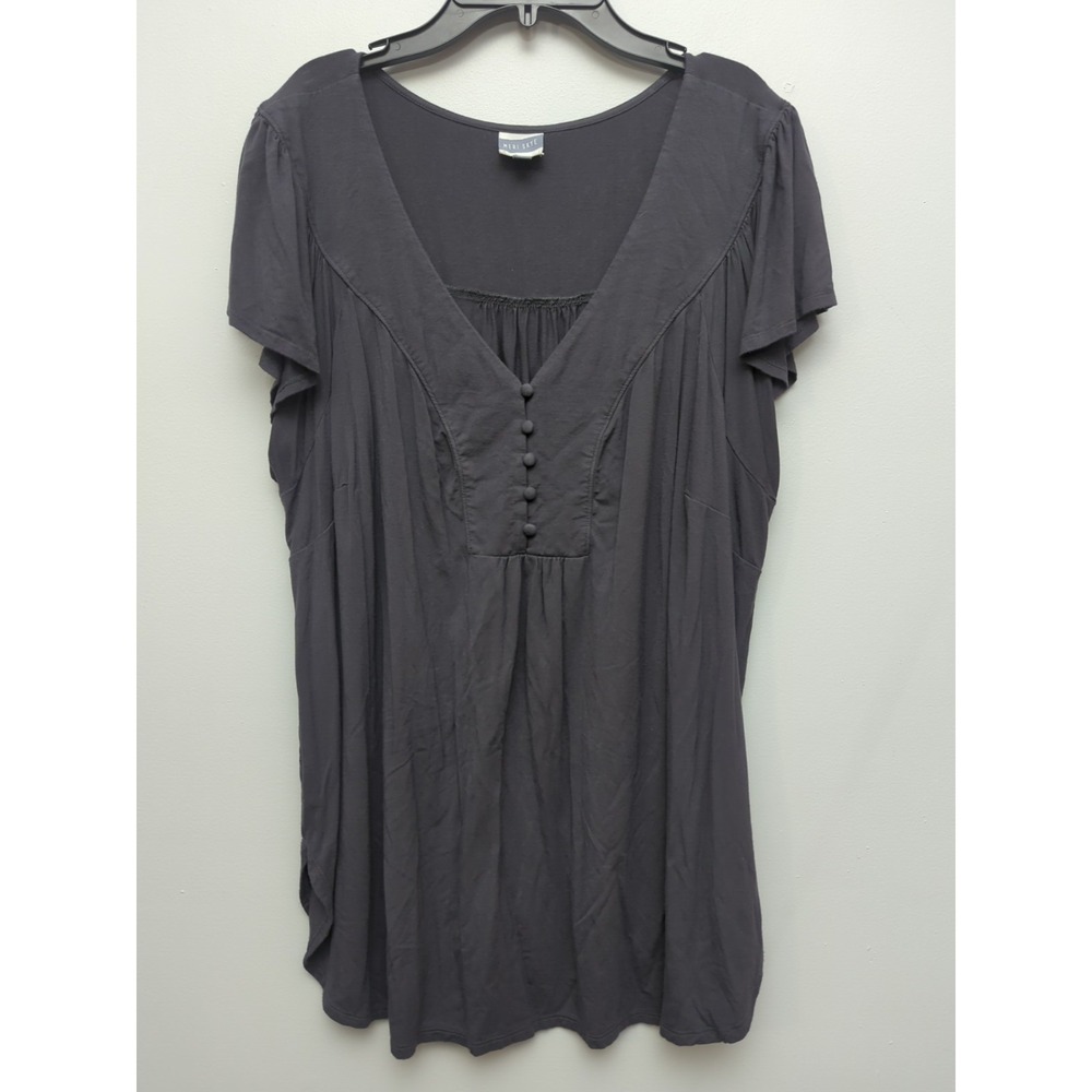 L2 Meri Skye Dark Gray Tunic Top Women's 2X Flutter Sleeve Babydoll Boho